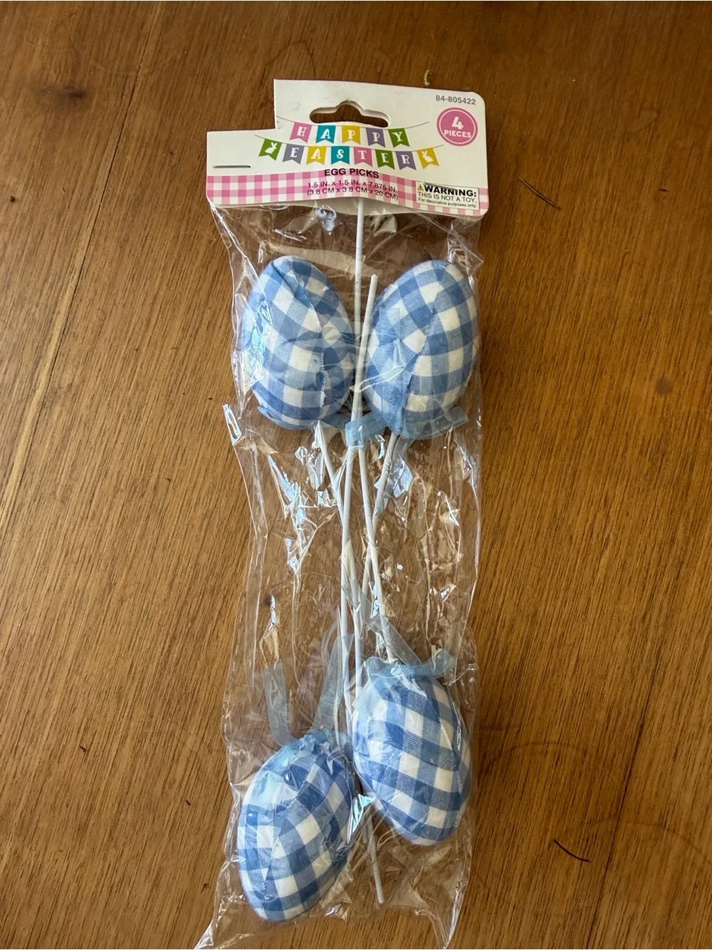 Hobby Lobby Blue Gingham Egg Picks - Set of 8 Decorative Stemmed Eggs